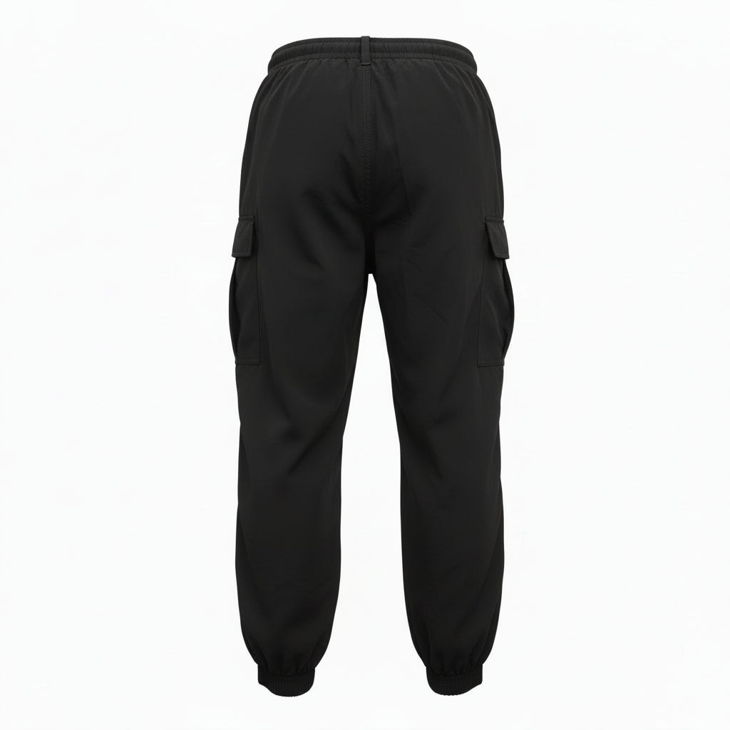 BALENCIAGA UNISEX BLACK CARGO PANTS WITH RED STRIPE - SIZE 48