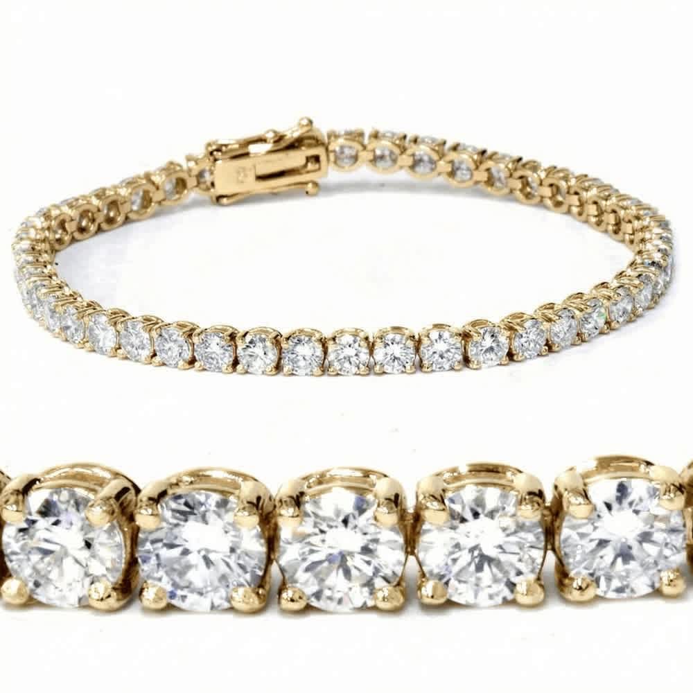 7Ct TW Round Lab Grown Diamond Women's Tennis Bracelet 14K Yellow Gold 7"