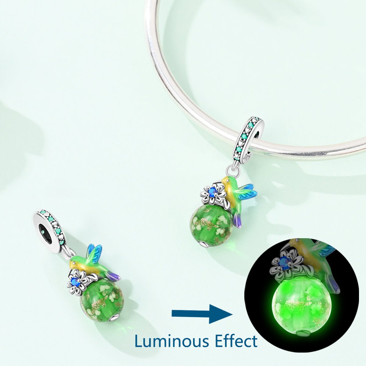 Glow in the Dark Luminous Hummingbird & Flower Dangle Charm