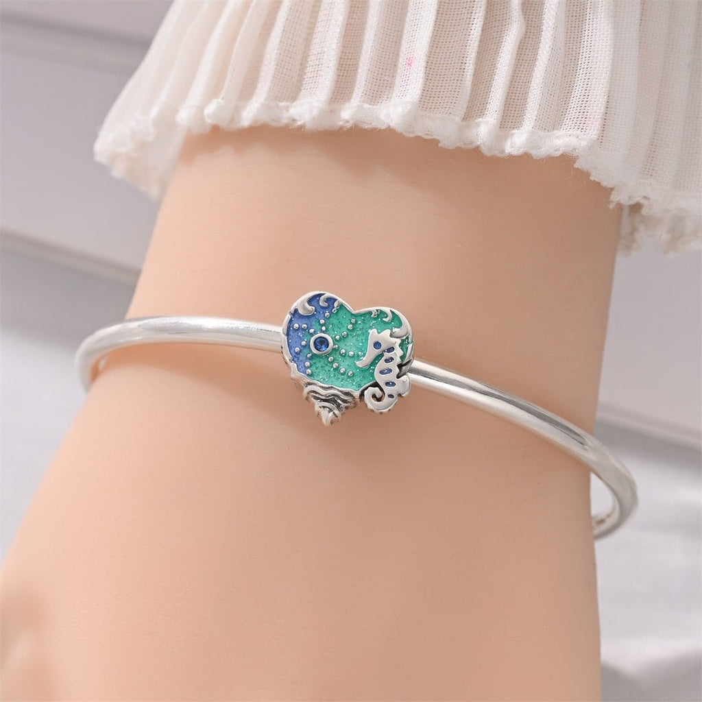 Glow-in-the-Dark Seahorse Ocean Heart Charm