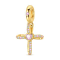 Gold Cross with Pink Heart Dangle Charm