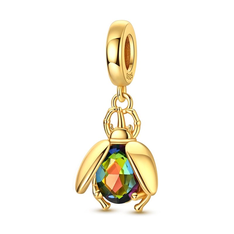 Golden Beetle with Multicolor Crystal Dangle Charm