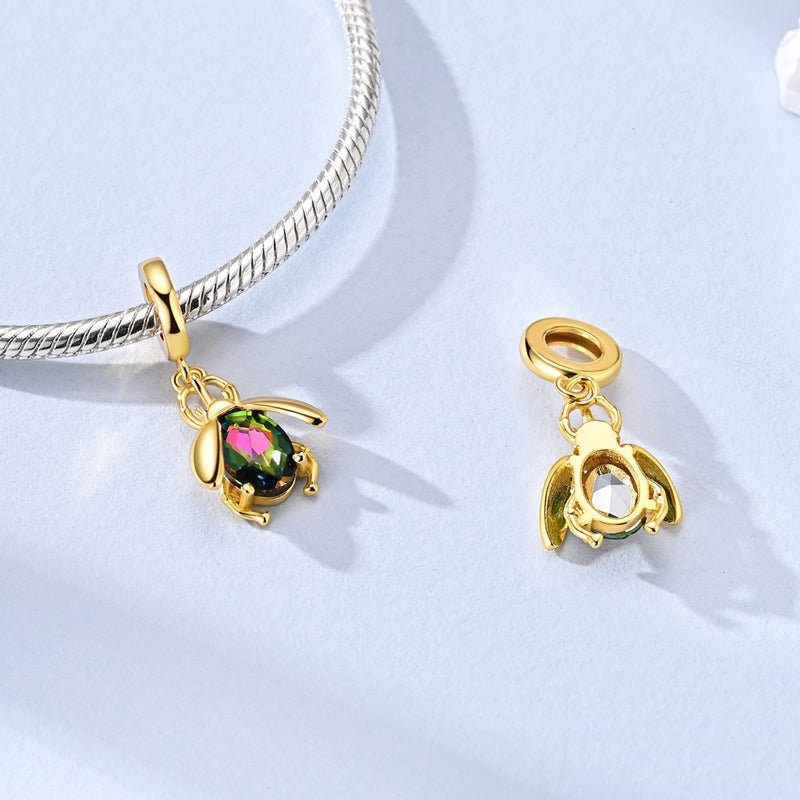 Golden Beetle with Multicolor Crystal Dangle Charm