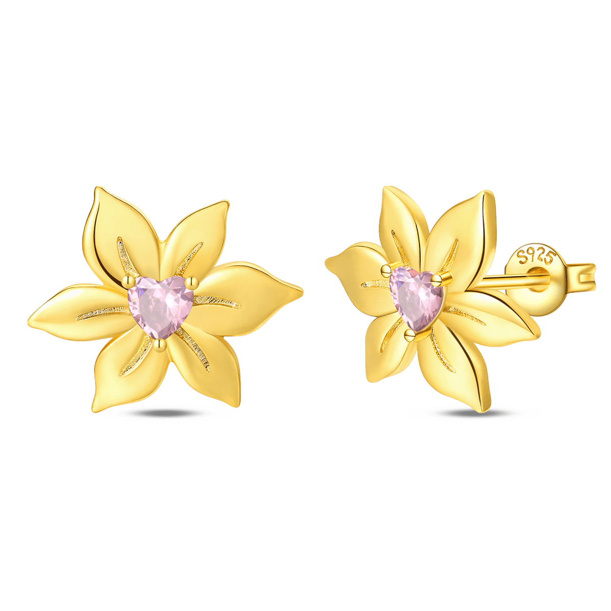 Golden Blossom Heart Stud Earrings