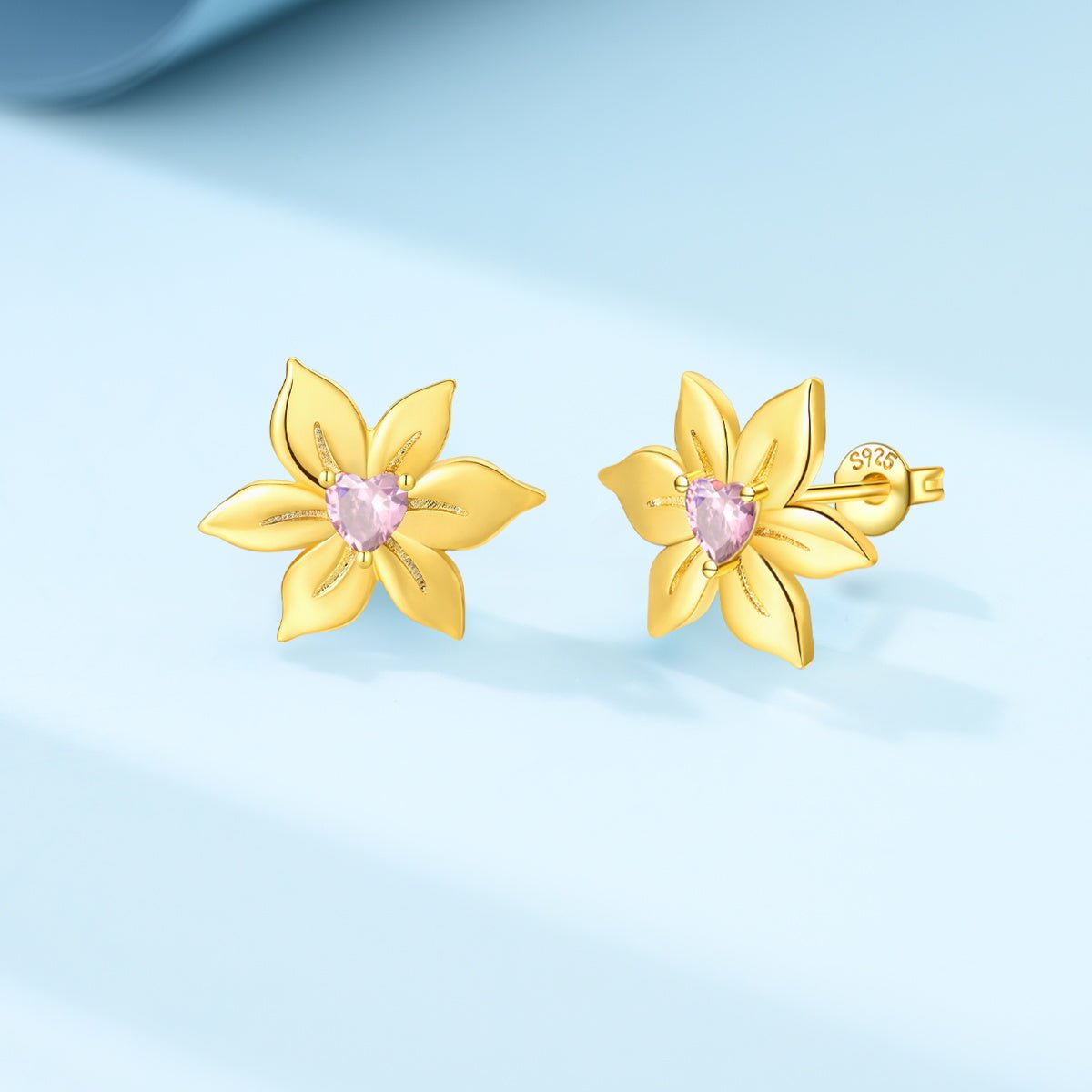 Golden Blossom Heart Stud Earrings
