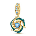 Golden Blue Dolphins with Heart Ocean Sparkle Dangle Charm