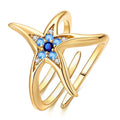 Golden Blue Starfish Adjustable Ring