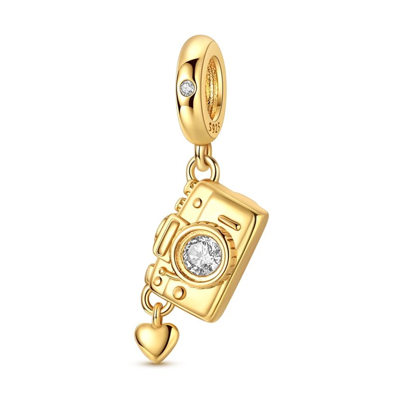 Golden Camera with Heart Dangle Charm