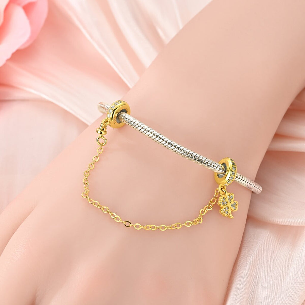 Golden Clover Safety Chain Charm