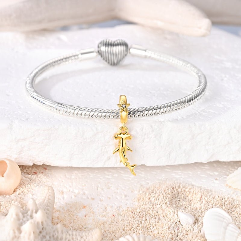 Golden Hammerhead Shark Dangle Charm