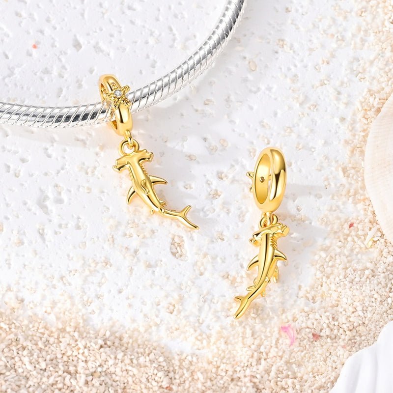 Golden Hammerhead Shark Dangle Charm