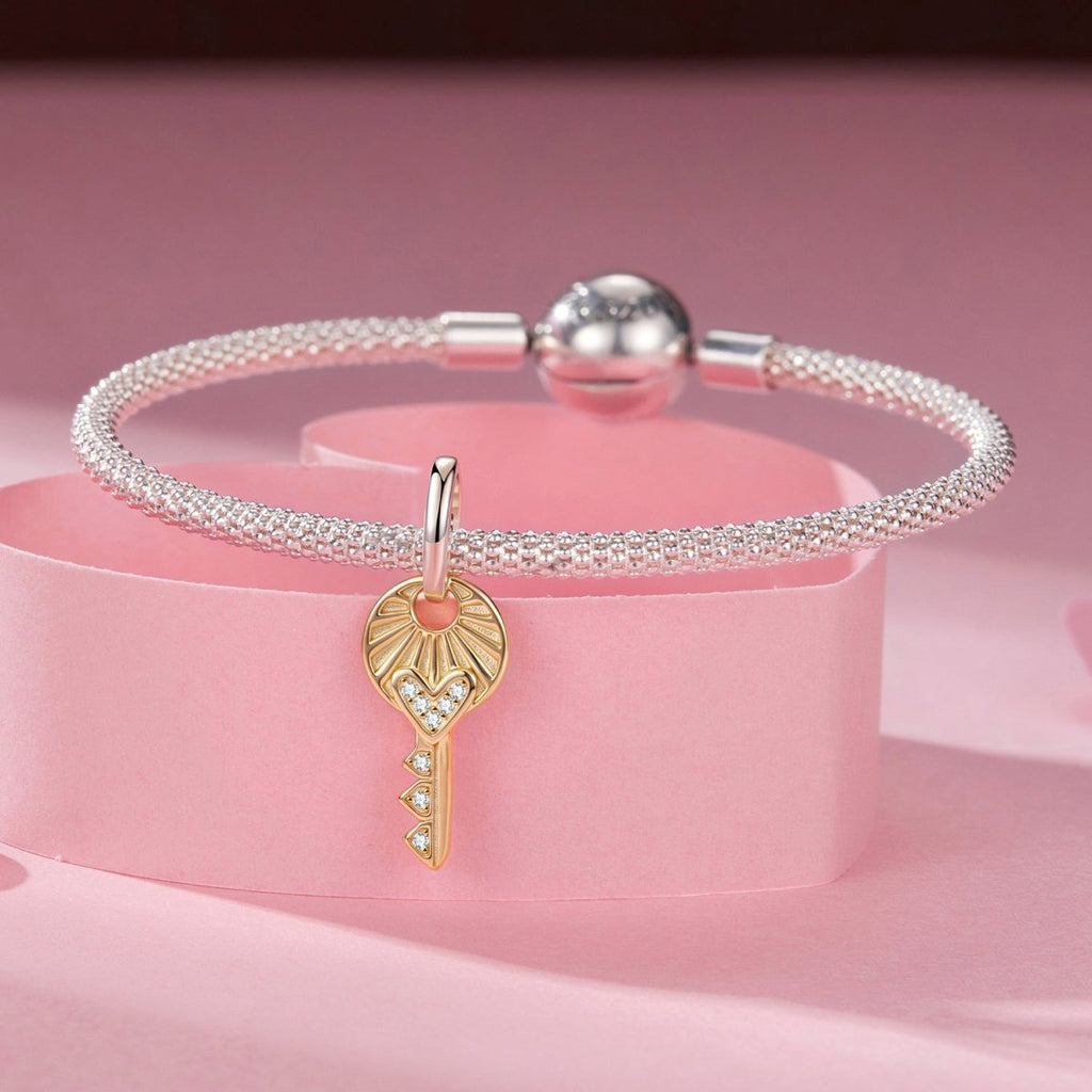 Golden Heart Key Charm
