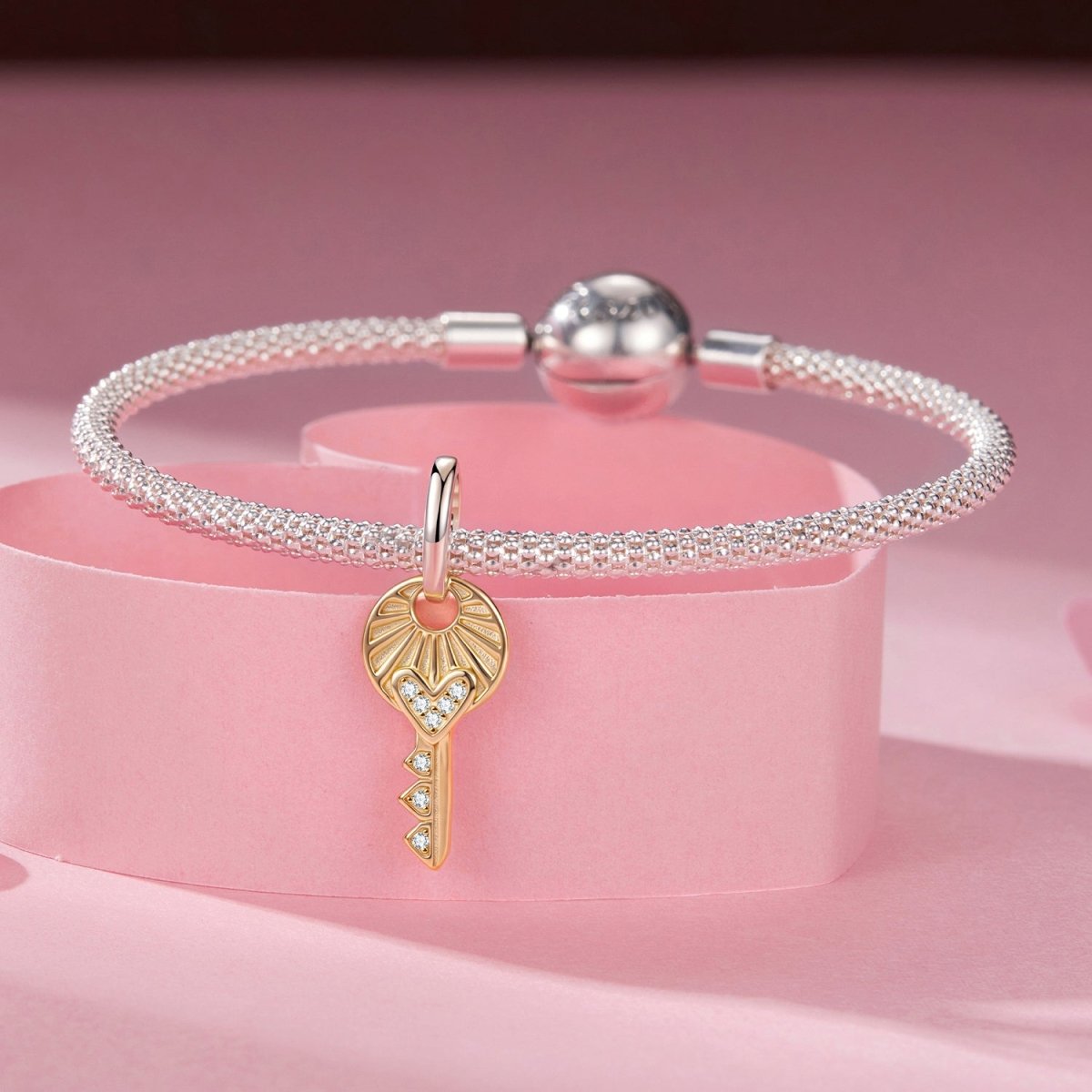 Golden Heart Key Charm
