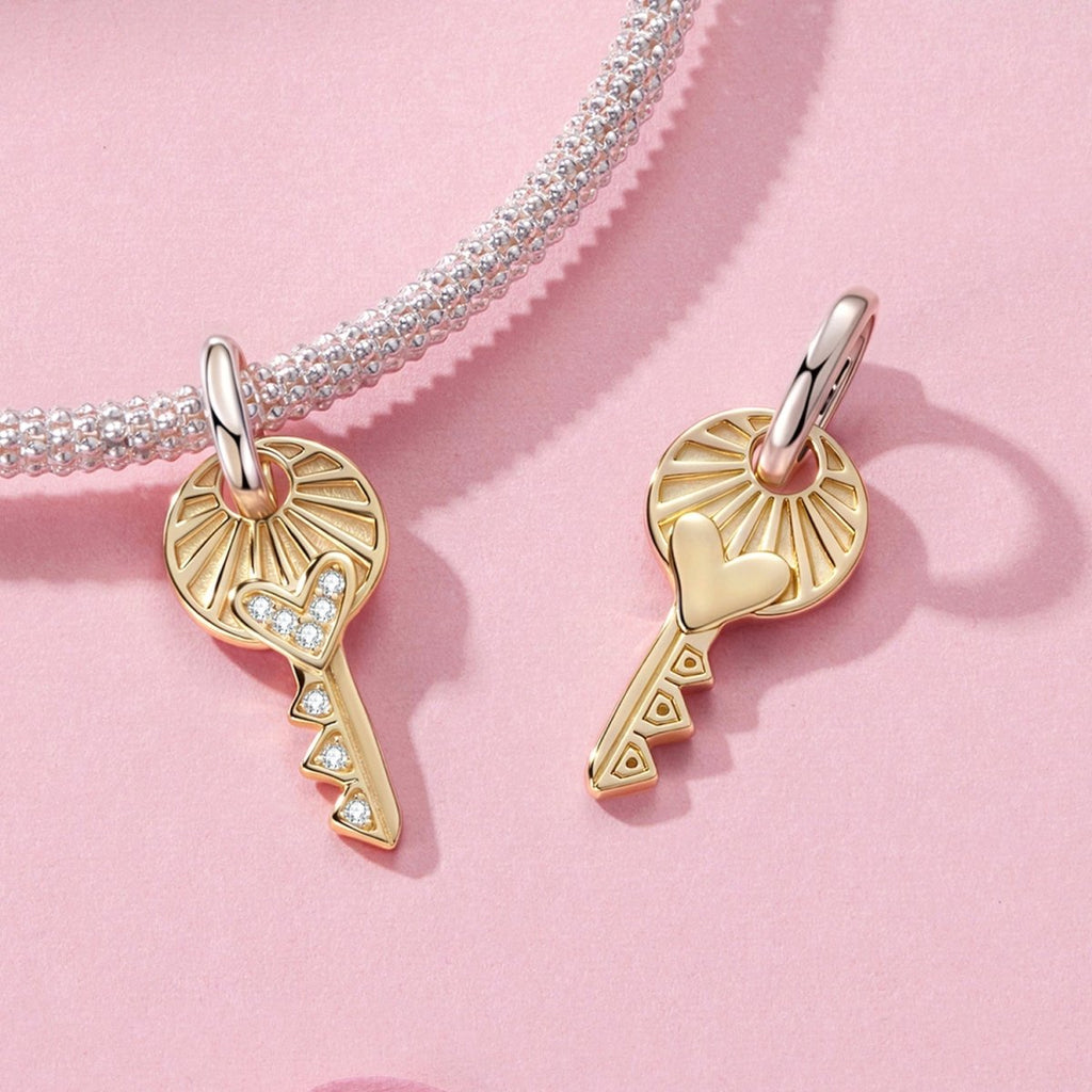 Golden Heart Key Charm
