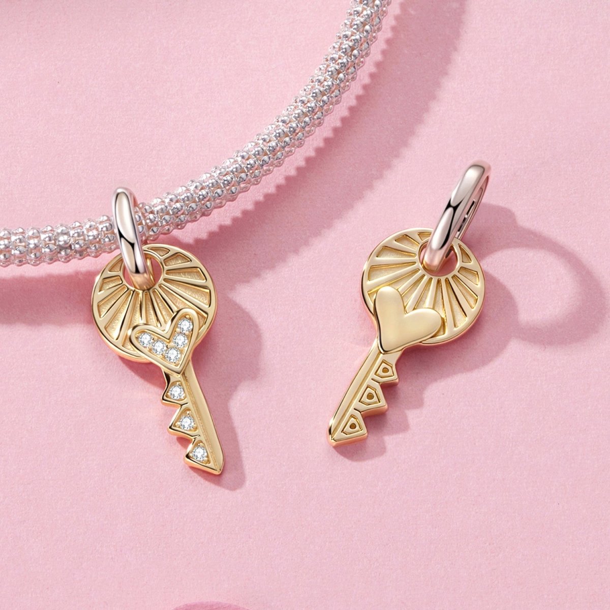 Golden Heart Key Charm
