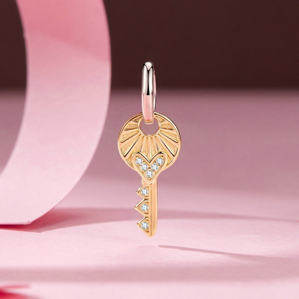 Golden Heart Key Charm