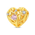 Golden Heart Tree of Life Pink Crystal Charm