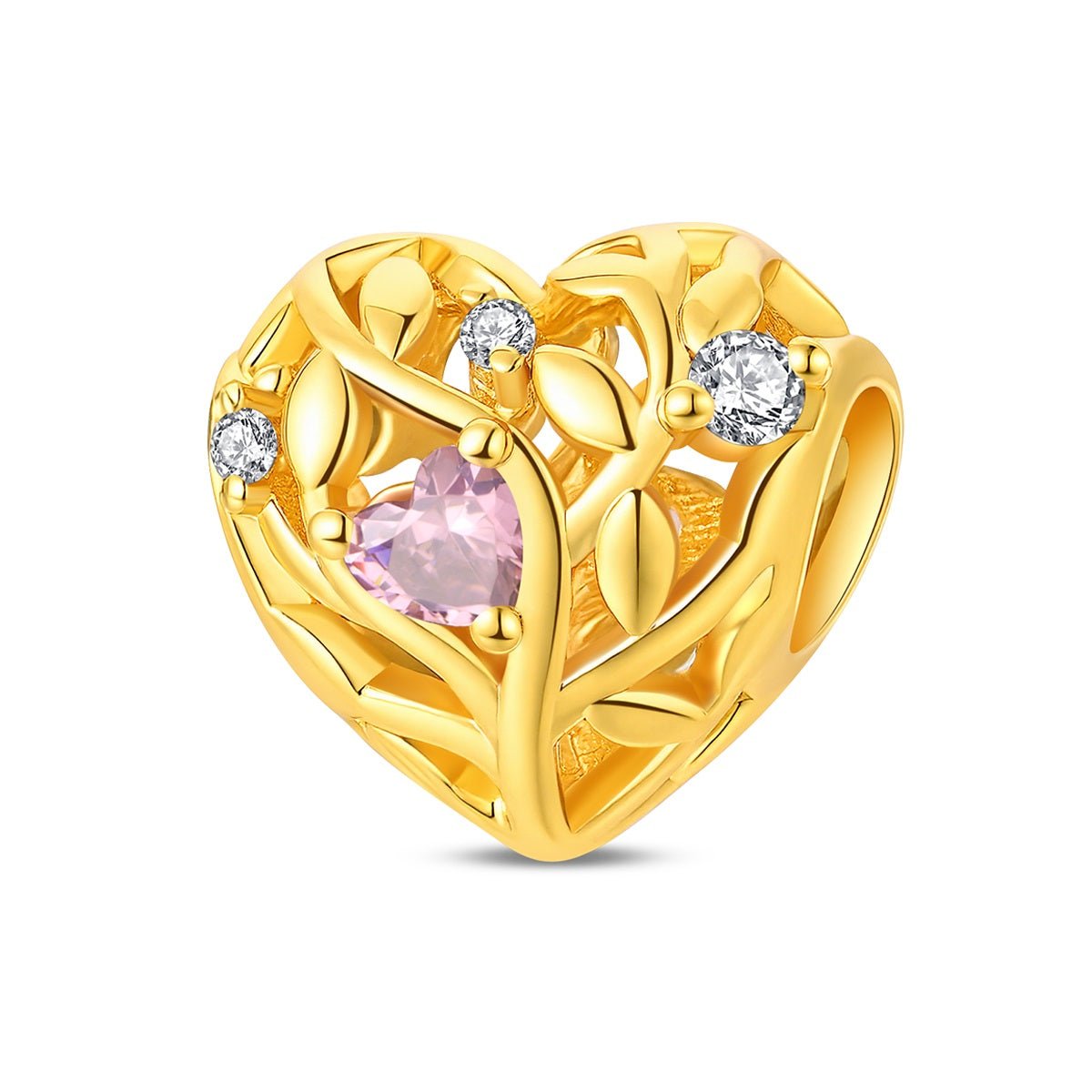Golden Heart Tree of Life Pink Crystal Charm