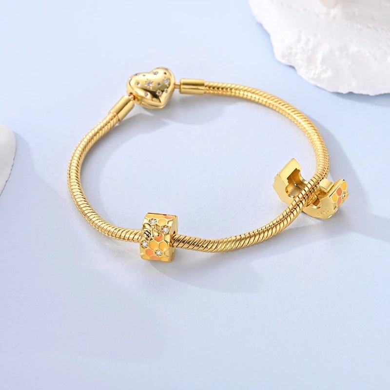 Golden Honeycomb Bee Clip Charm