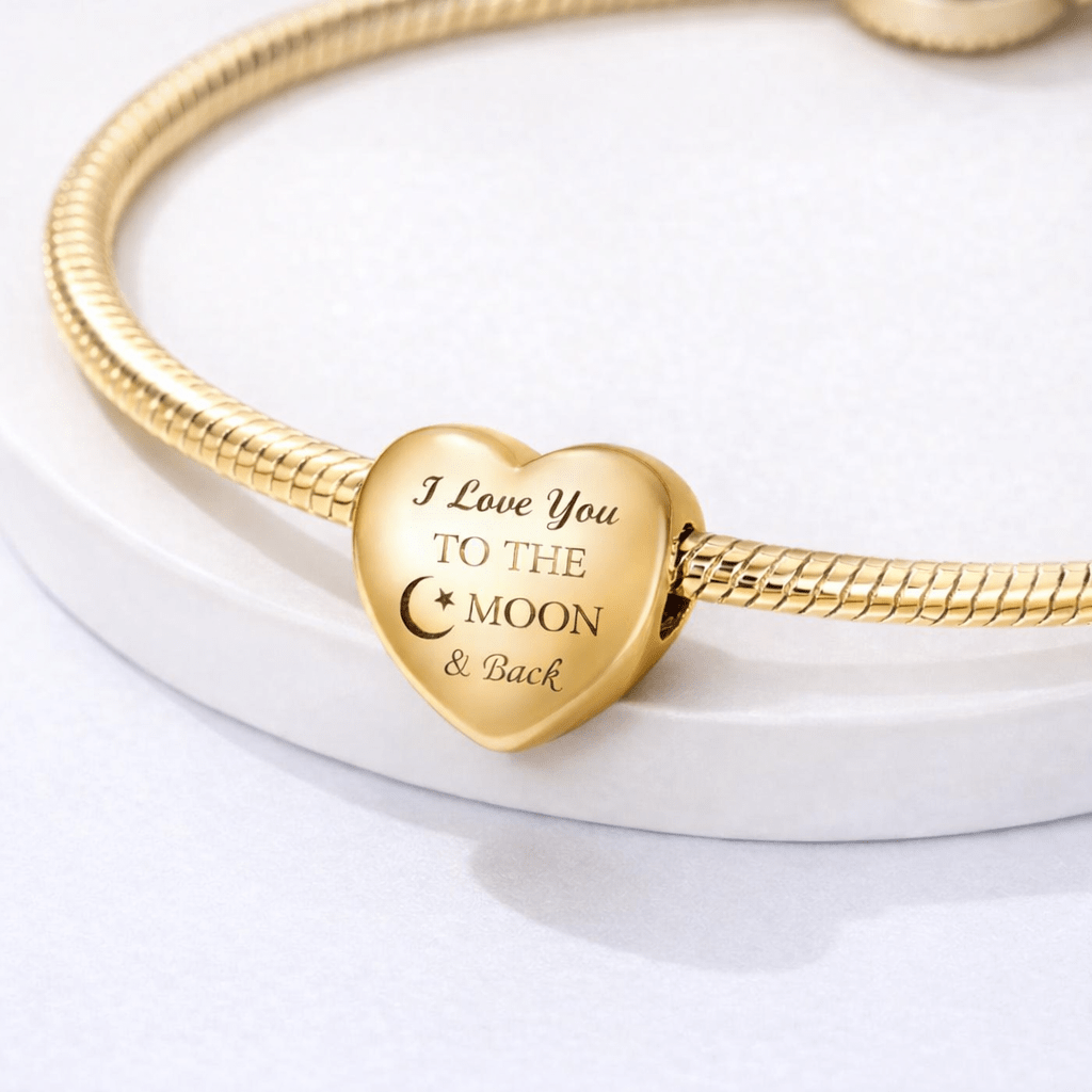 Golden I Love You to the Moon & Back Heart Charm