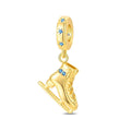 Golden Ice Skate with Blue Crystal Dangle Charm