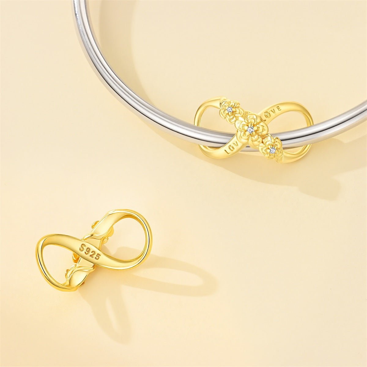 Golden Infinity “Love” Floral Charm