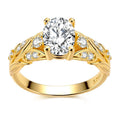 Golden Leaf Sparkle Oval Solitaire Ring