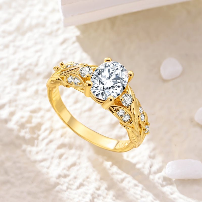 Golden Leaf Sparkle Oval Solitaire Ring