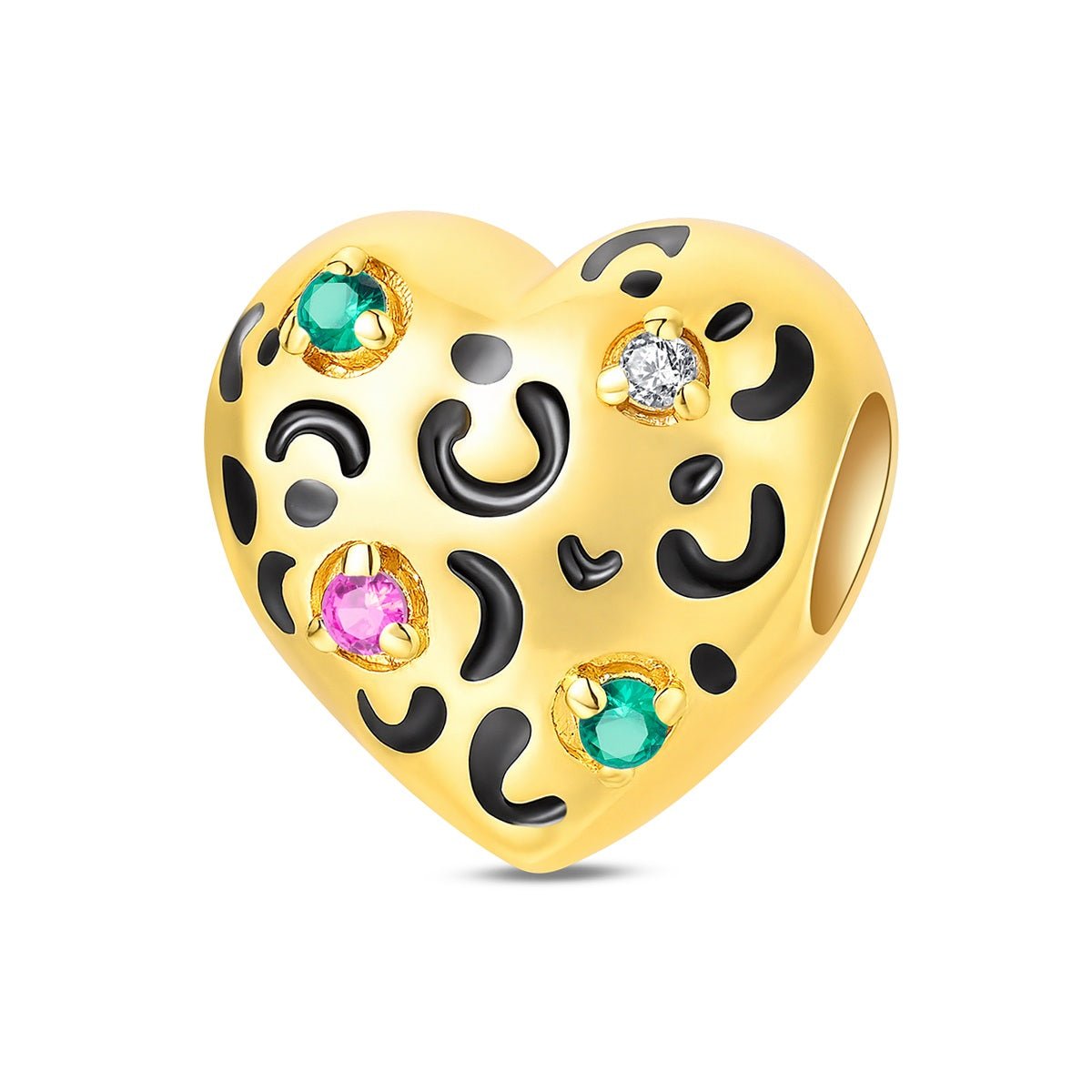 Golden Leopard Print Heart Charm