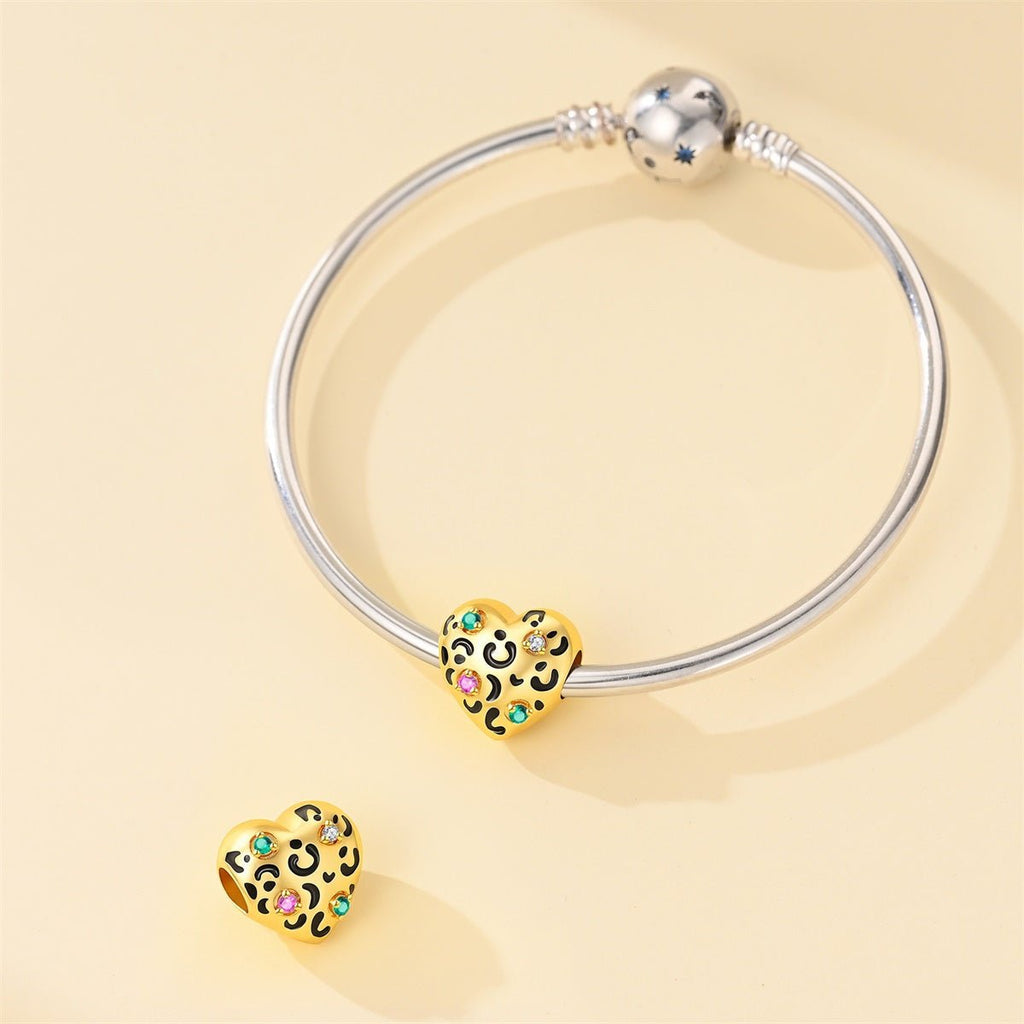Golden Leopard Print Heart Charm