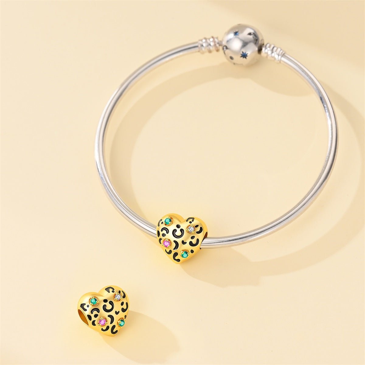 Golden Leopard Print Heart Charm
