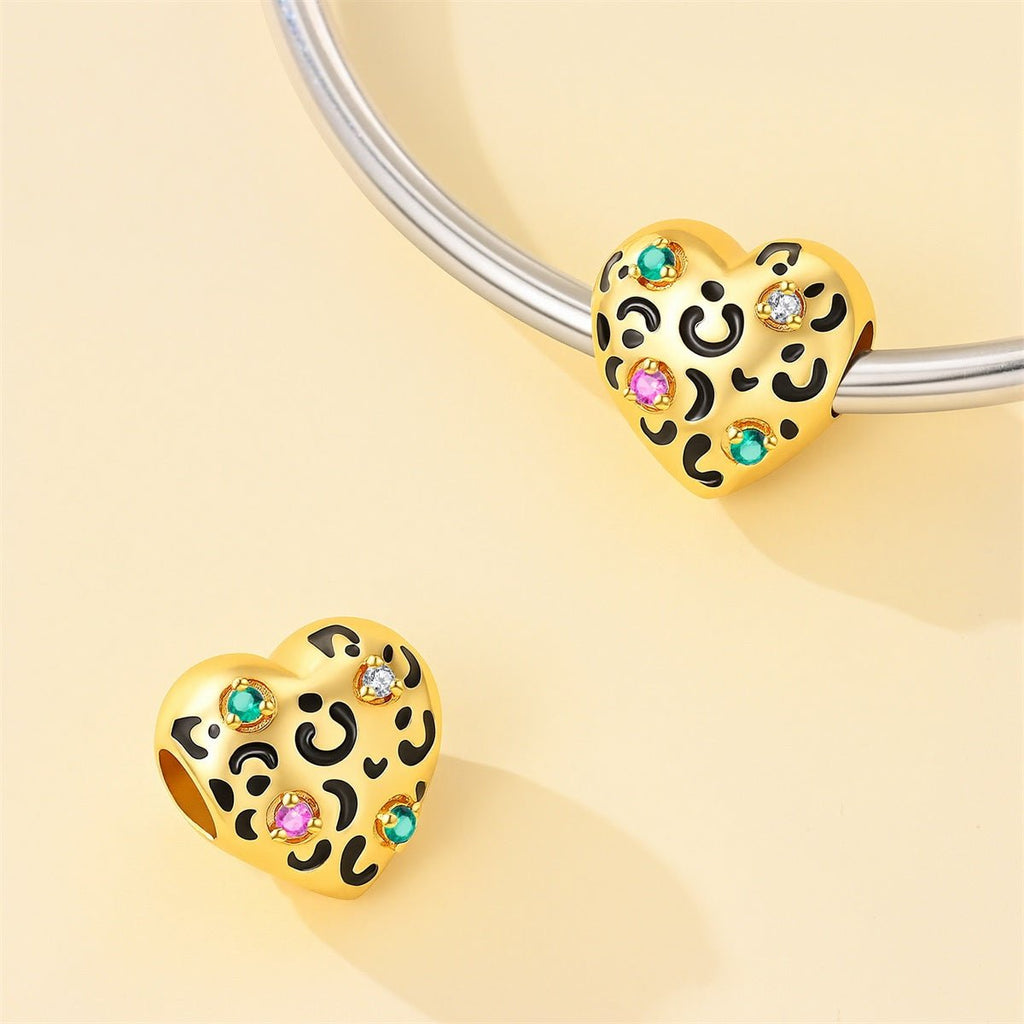 Golden Leopard Print Heart Charm