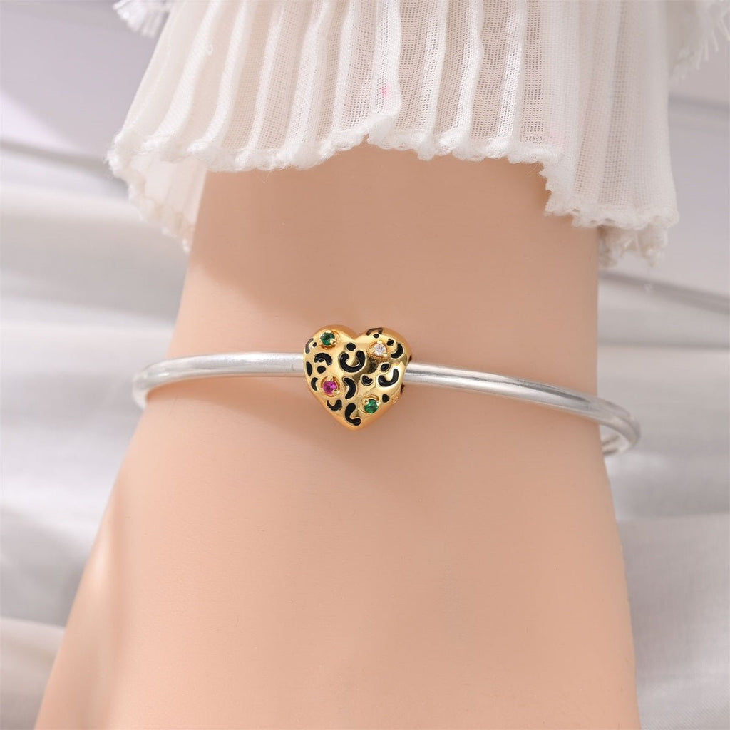 Golden Leopard Print Heart Charm