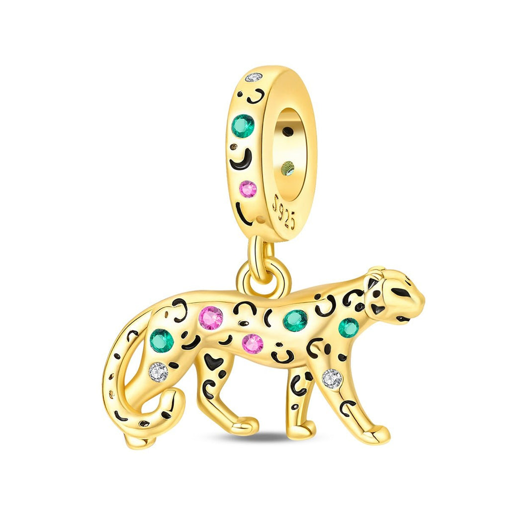 Golden Leopard with Colorful Stones Dangle Charm