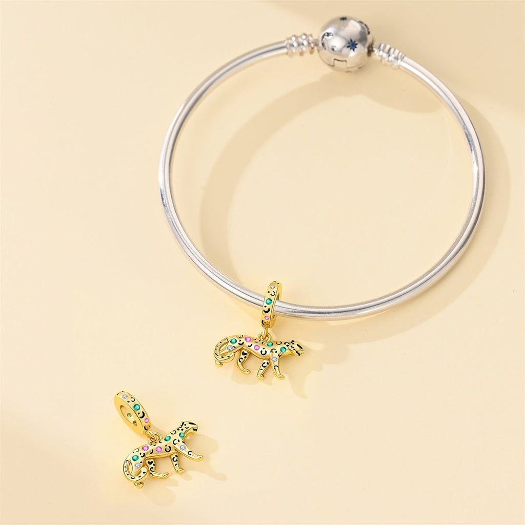 Golden Leopard with Colorful Stones Dangle Charm