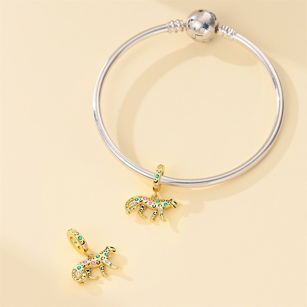 Golden Leopard with Colorful Stones Dangle Charm