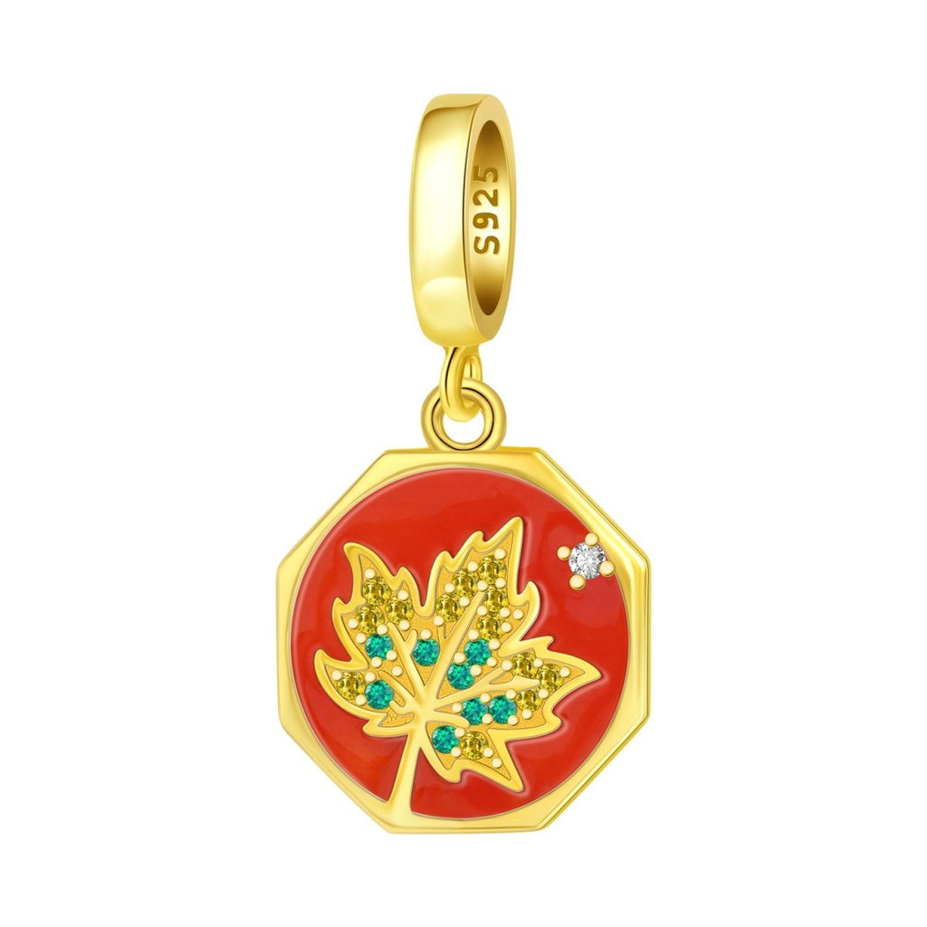 Golden Maple Leaf Autumn Dangle Charm
