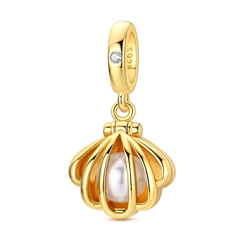 Golden Opening Seashell Pearl Dangle Charm