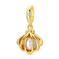 Golden Opening Seashell Pearl Dangle Charm