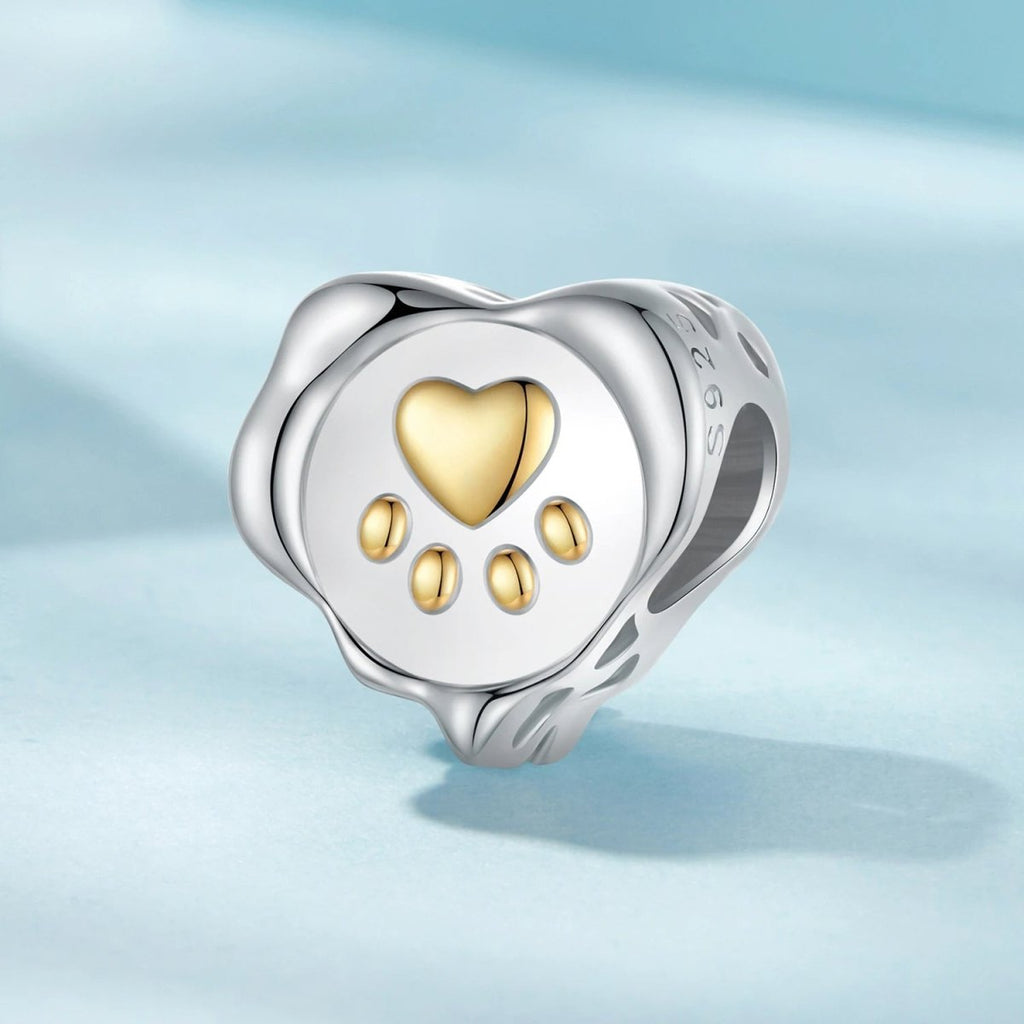 Golden Paw Print Heart Charm