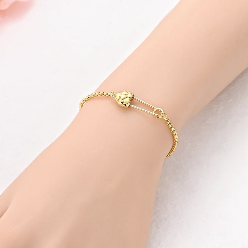 Golden Safety Pin Heart Bracelet