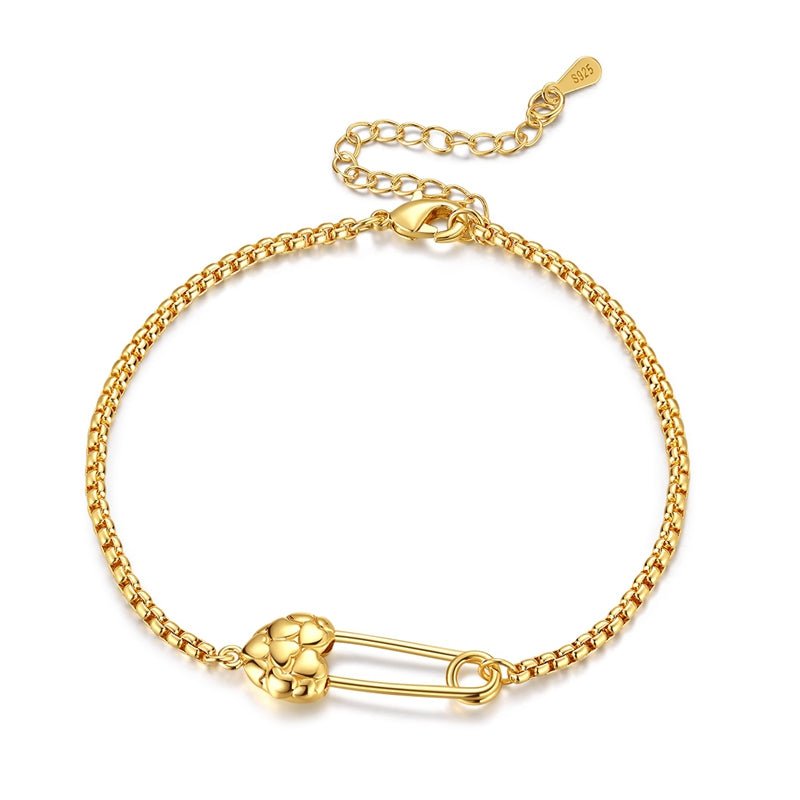 Golden Safety Pin Heart Bracelet