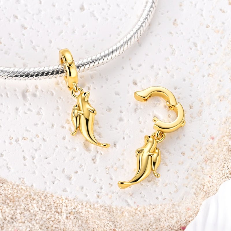 Golden Sea Cat Mother & Baby Dangle Charm