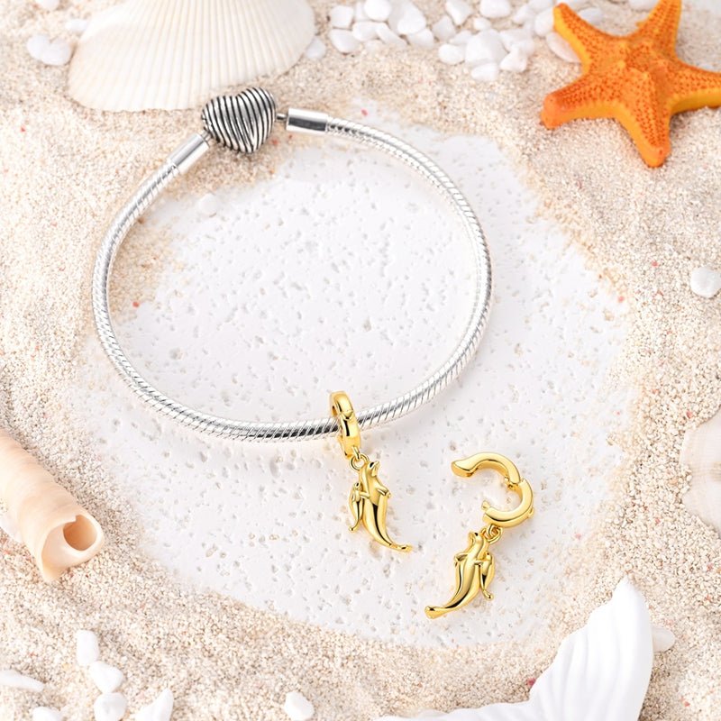 Golden Sea Cat Mother & Baby Dangle Charm
