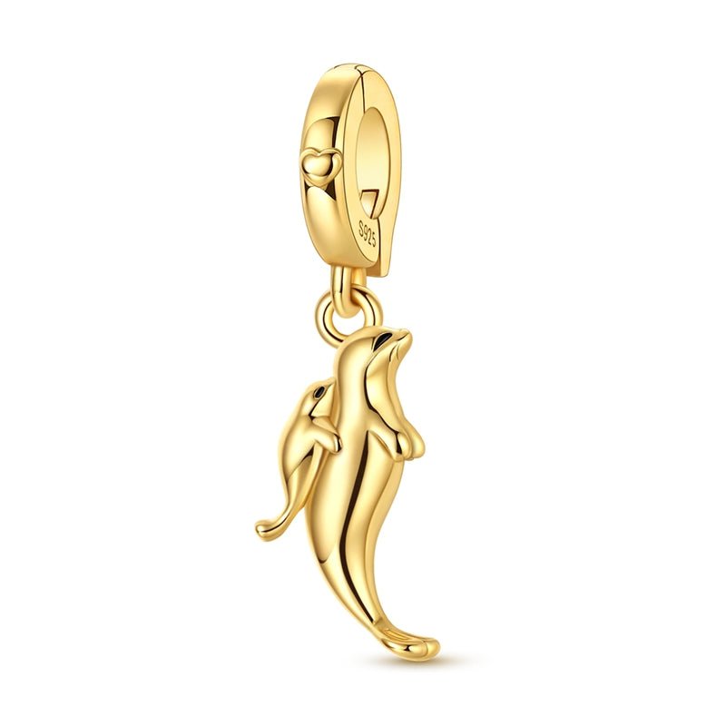 Golden Sea Cat Mother & Baby Dangle Charm