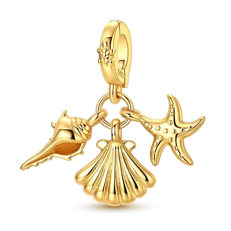 Golden Seashell, Starfish & Conch Dangle Charm