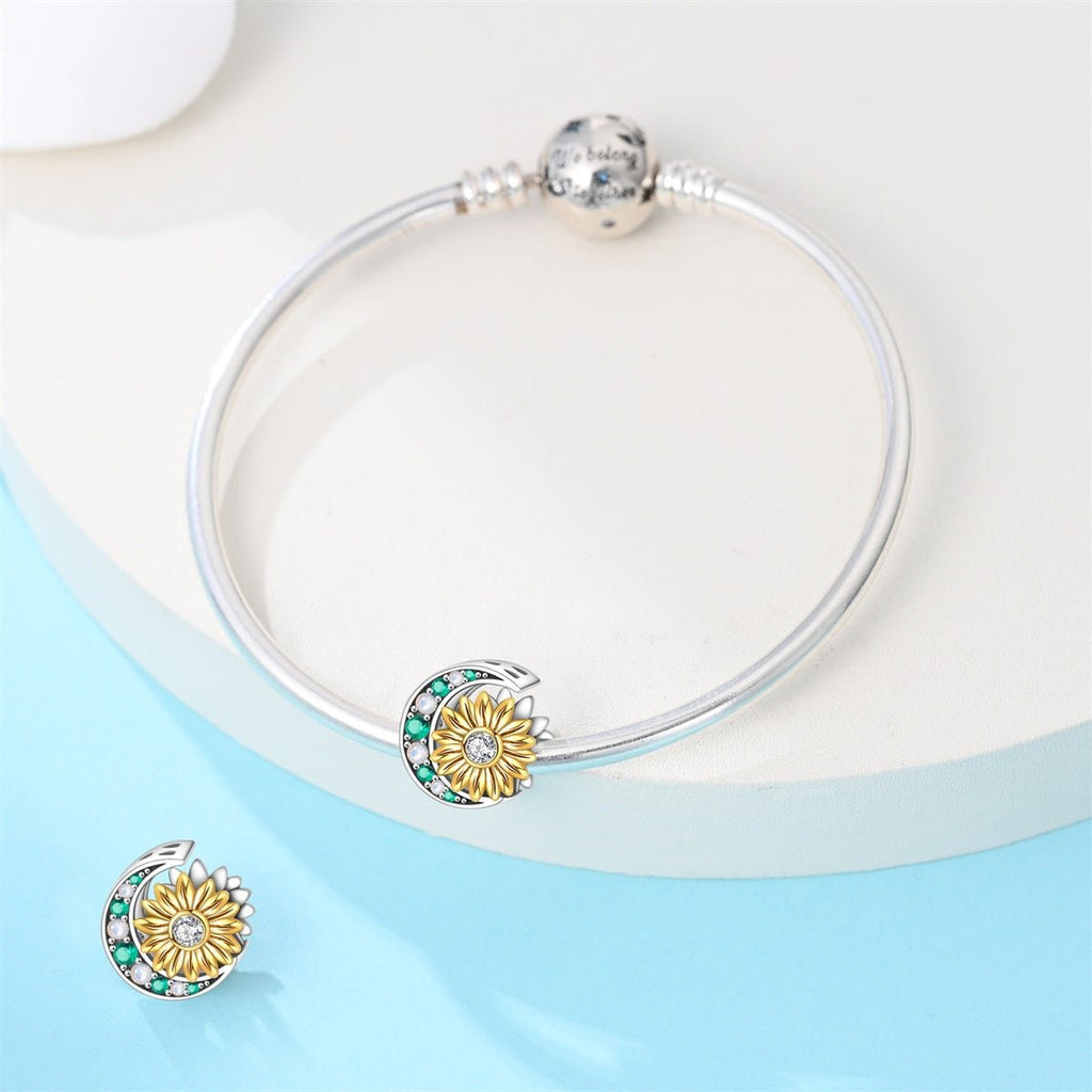 Golden Sunflower & Crescent Moon Charm