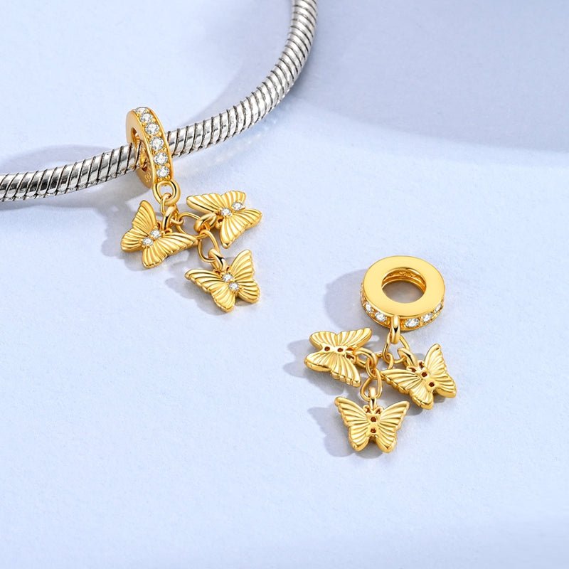 Golden Triple Butterfly Dangle Charm