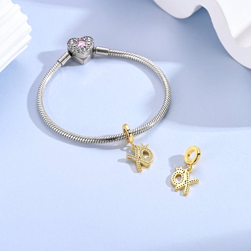 Golden XO Crown Dangle Charm