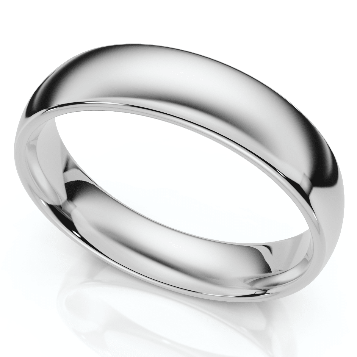 6mm Dome High Polished Wedding Band 14K White Gold Size Selectable